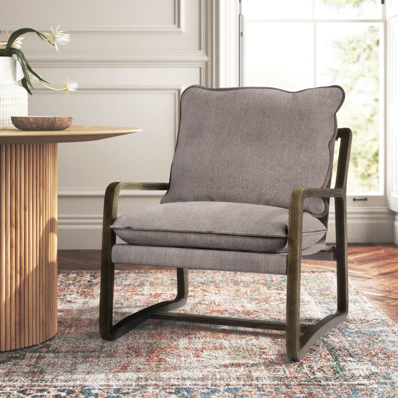 Windy Upholstered Armchair, Gray Cotton Blend, Dark Brown