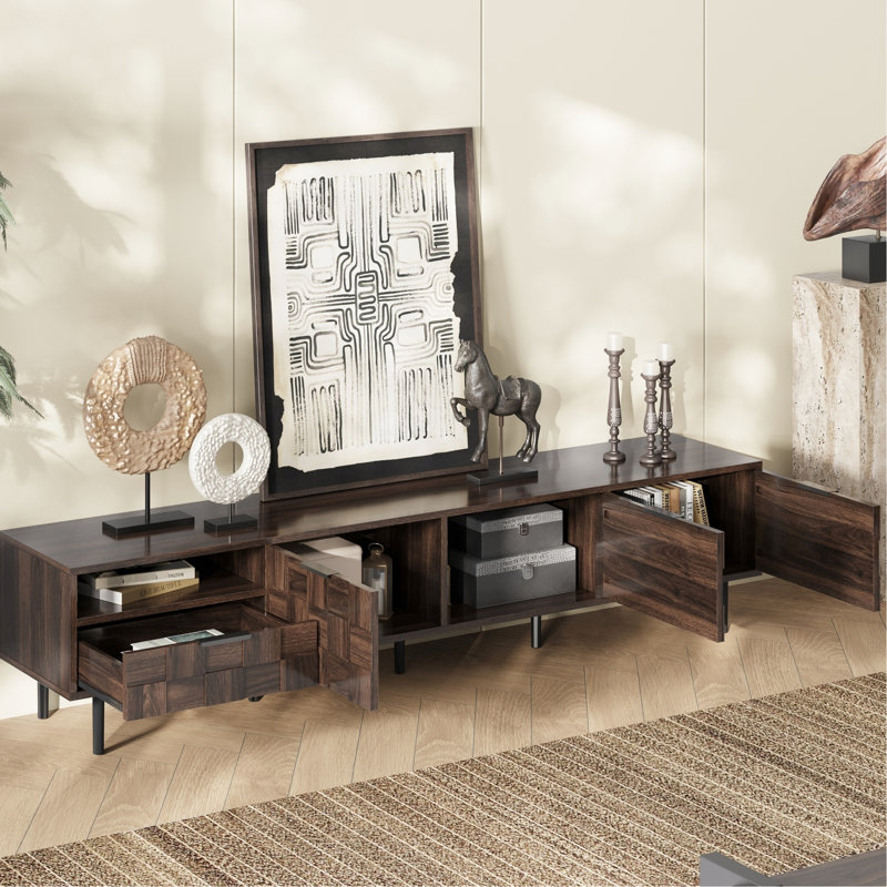 78.7" Modern Tv Stand For 85 Inch Tvs, Entertainment Storage Center In Living Room, 3 Soft - Closing Cabinet Doors, 1 Deep Drawer, Open Shelf, Walnut Color, Particleboard And , 220Lbs Overall Load