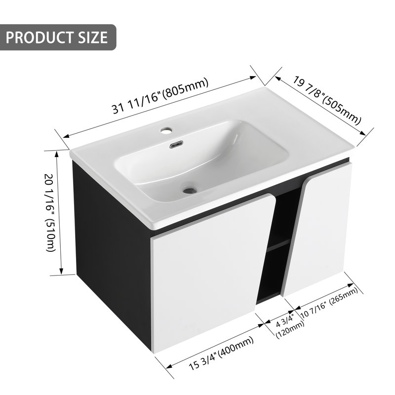 Meuble-lavabo simple 32 po avec comptoir en céramique Jaymion