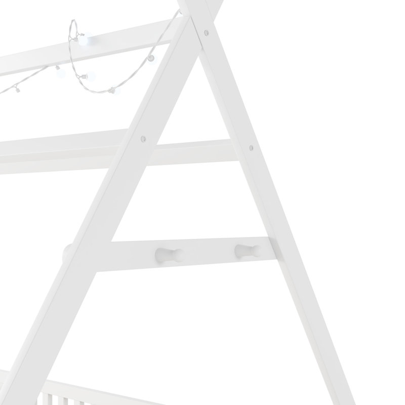 Lit double avec éclairage à DEL pour, clôture de plancher basse, éclairage de soutien stable en bois massif, garde-corps design, bricolage sur le toit pour créer un espace magique