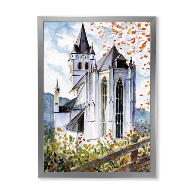 Église gothique verte - Peinture sur toile, H 20 po x l 12 po, Cadre photo argenté