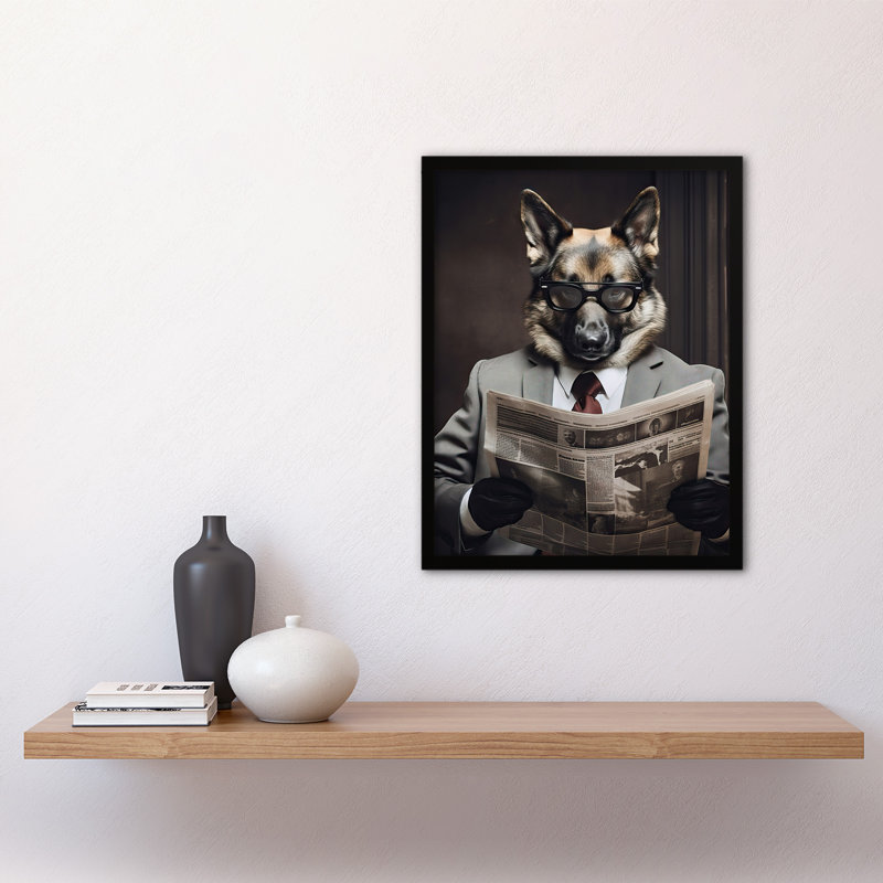 Alsatian German Shepherd Dog Reading Newspaper Bathroom - Single Picture Frame Print