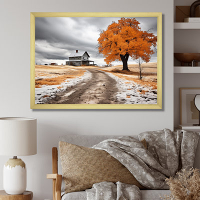 Marvita Farmhouse orange et gris harmonie - art mural de ferme pour le salon