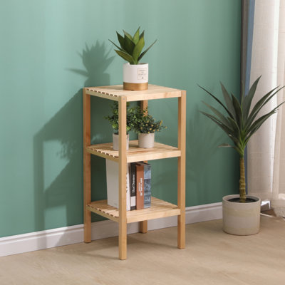 Étagère de salle de bain à 3 niveaux en bouleau, étagère étroite, support de rangement multifonctionnel, support d'angle, pour la cuisine, le salon, la chambre à coucher, le vestibule, la salle de bain, naturel