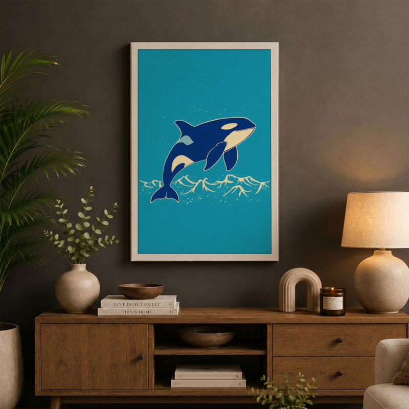Leaping Orca Coastal - Wrapped Canvas, 30x20 - 76.2 x 50.8 cm, Black Border