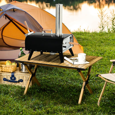 12" Rotating Stone Portable Pizza Oven, Foldable Legs, Stainless Steel, Elevate Your Outdoor Experience To A New Level Oven With Stone, Add Touch Of Deliciousness Gatherings Pizzas