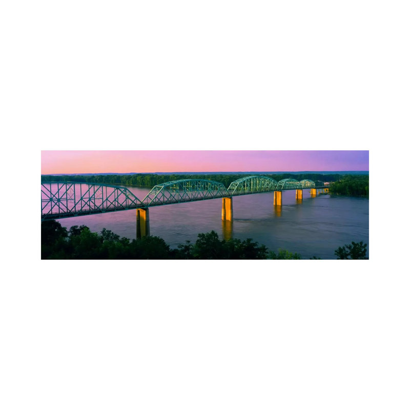Champ Clark Bridge At Dusk, Louisiana, Missouri, USA by Panoramic Images - Wrapped Canvas Panoramic Print