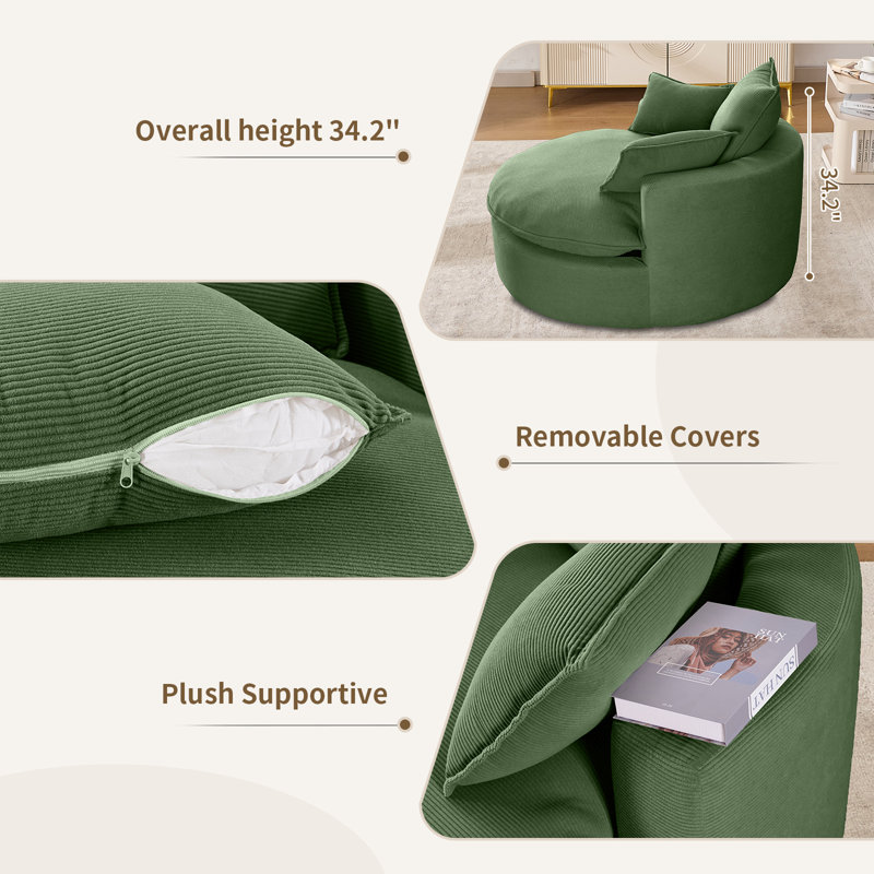 Oversized Upholstered Accent 360° Swivel Chair– Chenille, Compression-Molded Foam, Swivel, Green