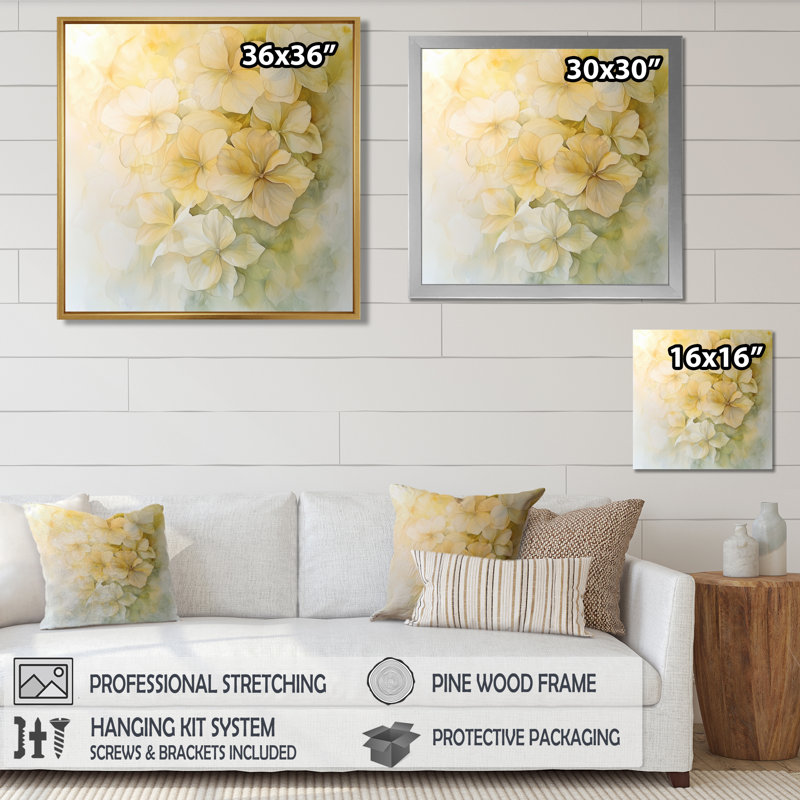 Hortensia en flou artistique de l'été III - Art mural floral, H 30 po x l 30 po, Impression encadrée flottante, Brun