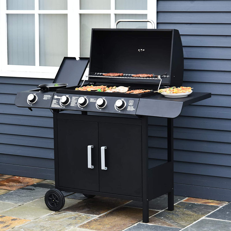 Sol 27 Outdoor 5 - Burner Countertop Liquid Propane 9895 BTU Gas Grill with Side Burner