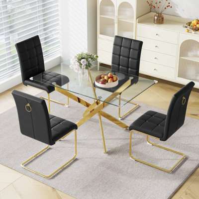 Ensemble de table de salle à manger 5 pièces en verre avec chaises en similicuir - Ensemble de table de cuisine rectangulaire moderne pour 4