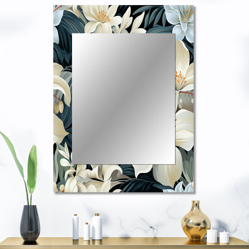 Almagul, motif botanique beige et gris de la jungle - décor de miroir mural unique tropical, grand miroir tropical, impression d'art en métal