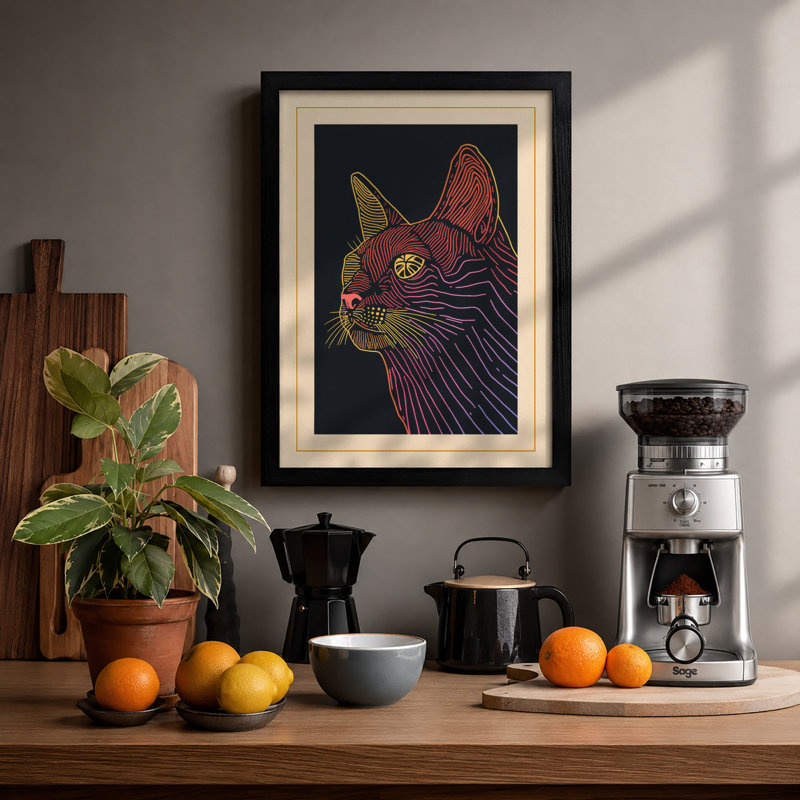 Angular Cat Art Deco - Print, Black, A3 - 42.0 x 29.7 cm