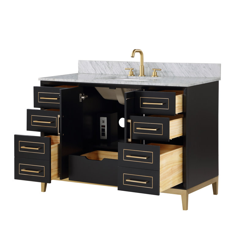 Gracie 48'' W Single Vanity, Carrara Marble, Midnight Black