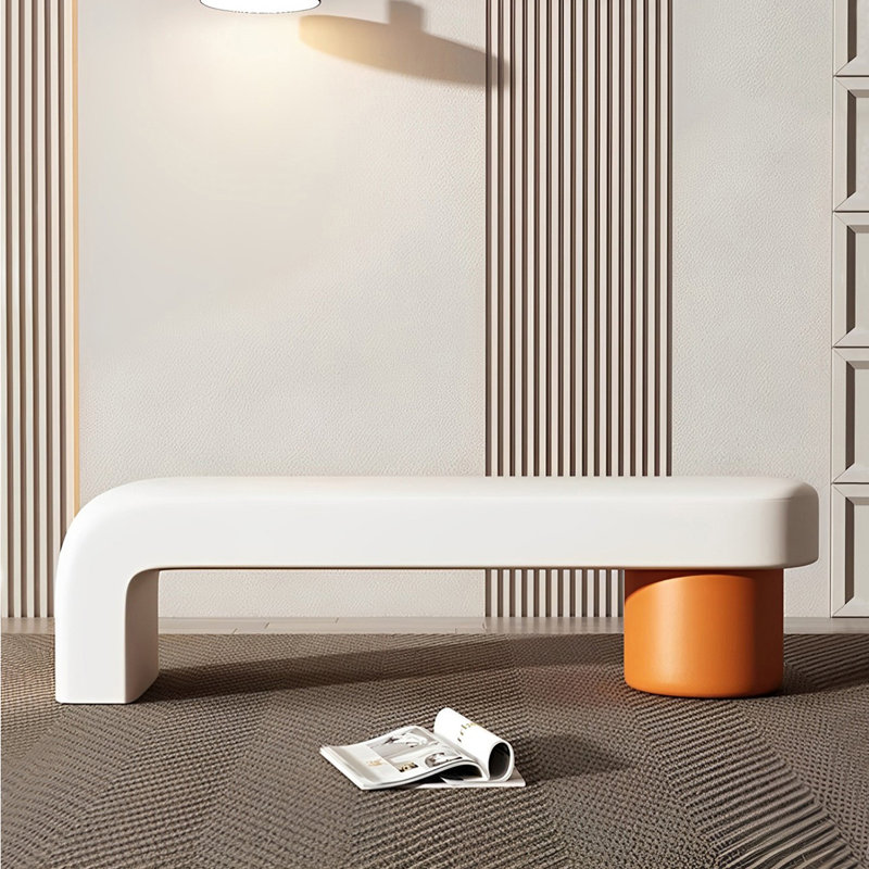 Banc rembourré en similicuir Light Luxury, H 17,71 po x l 70,86 po x P 15,74 po, Orange, blanc cassé