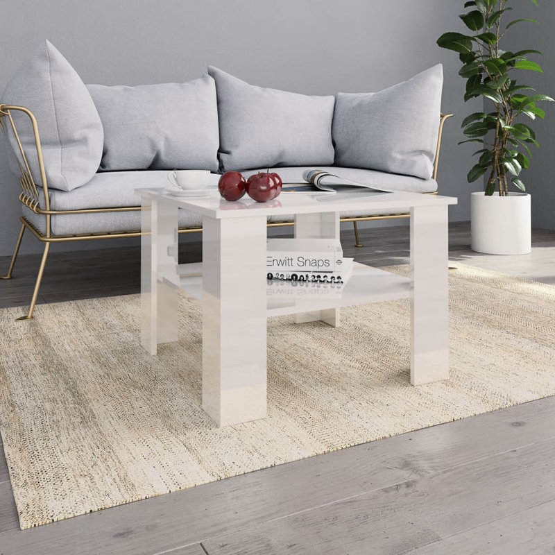 Sprinkel Engineered wood Four Leg Single Coffee Table with Storage, High Gloss White