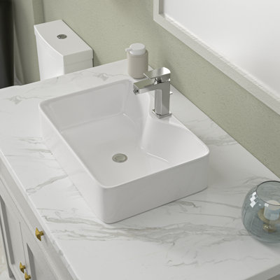 Lavabo vasque rectangulaire en céramique 16 po x l 12 po avec trou pour robinet