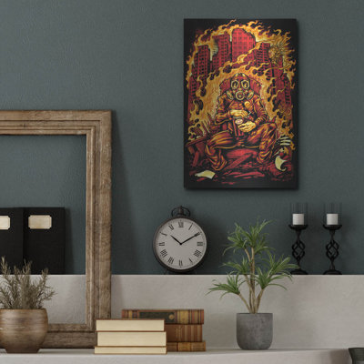Gas Mask Destroyed City' by Flyland Designs, Metal Wall Art