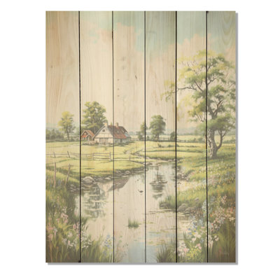 «Relaxing Farm Charm I» - Art mural en bois de ferme sur bois de pin naturel
