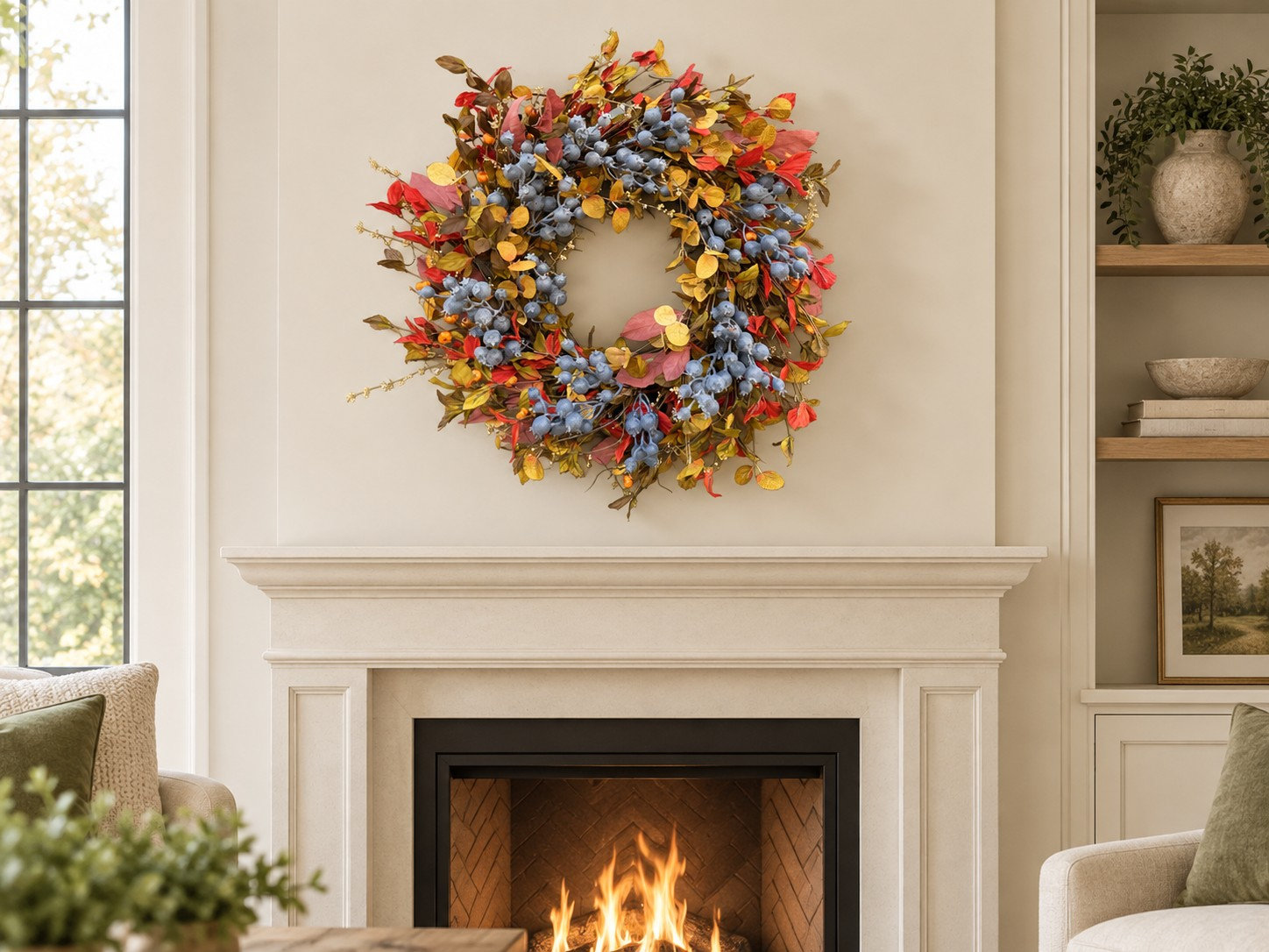 24'' Thanksgiving Wreath, Blue;Orange