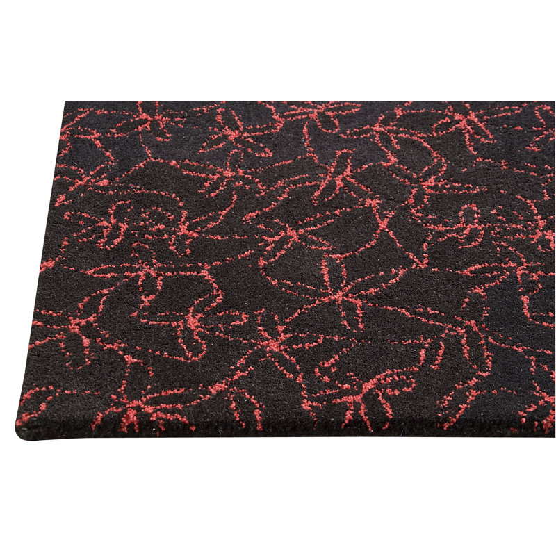 Floral Hand Tufted Wool/Cotton Black/Red Area Rug, Rectangle 3' x 5'4"
