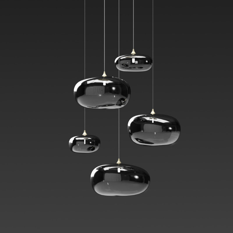 Ensemble de 5 luminaires suspendus Kloud, 105", Gris, Blanc