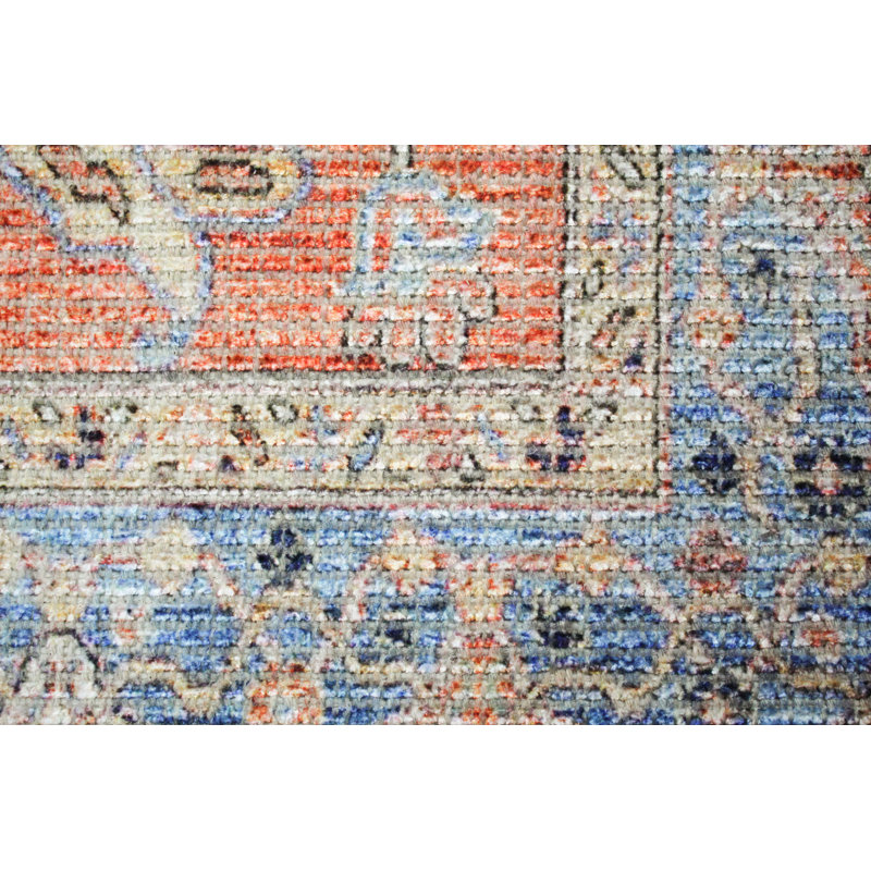 Oriental Blue and Orange Cotton Chenille 5' x 7' Rug