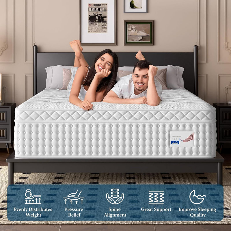 14 Inch King Hybrid Mattress - Memory Foam & Pocket Spring Medium Firm Mattress With Euro Top | Lumbar Support, Quiet Breathable, Certipur-Us Certified, Fiberglass-Free