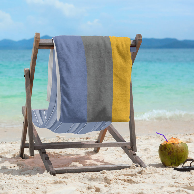 Cotton Blend Lightweight Beach Towel, Blue/Gray/Yellow