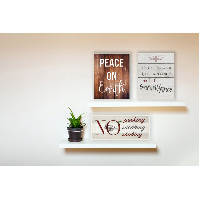«Peace On Earth Distress Wood Typographie», art textuel, Plaque murale, H 15 po x l 10 po