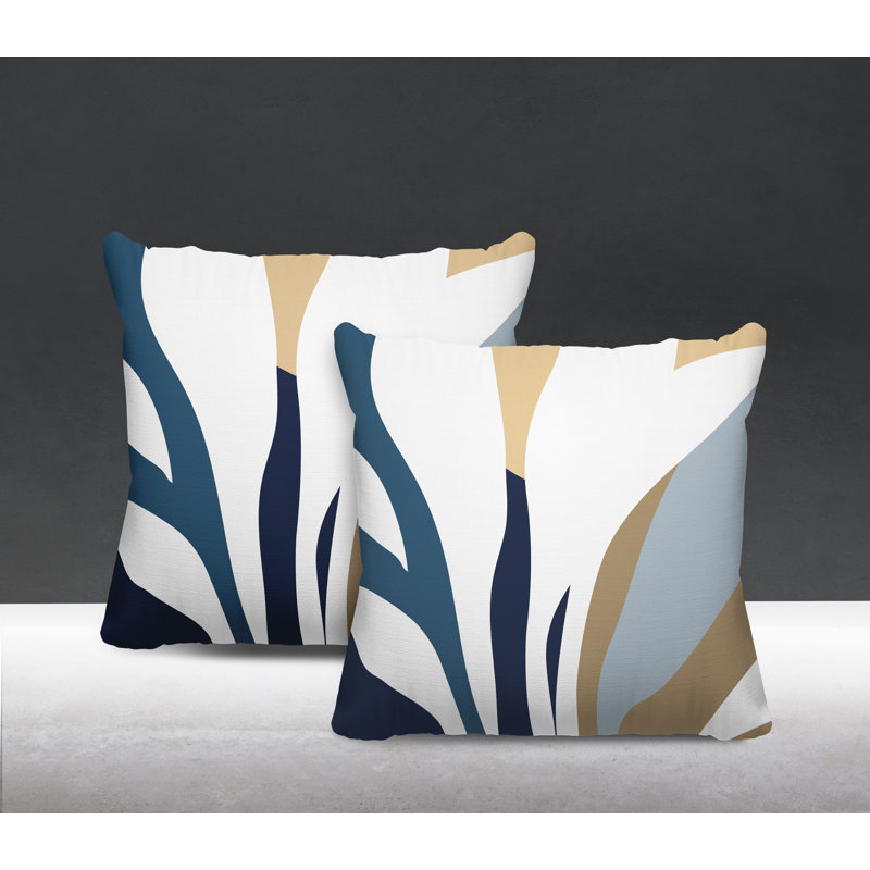 Jeté carré en polyester / mélange de polyester intérieur / extérieur, Bleu / bleu marine / beige, L 19 po x H 19 po