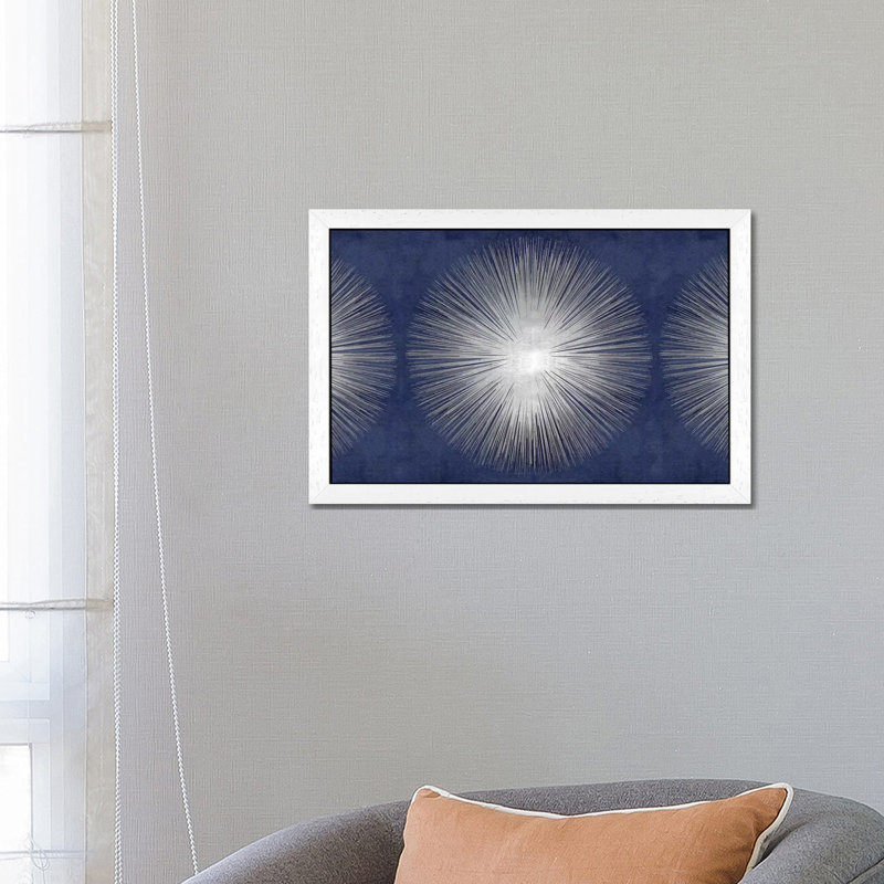 Silver Sunburst On Blue III by Abby Young - Print on Canvas, 66.04 cm H x 45.72 cm W, White Floater Framed