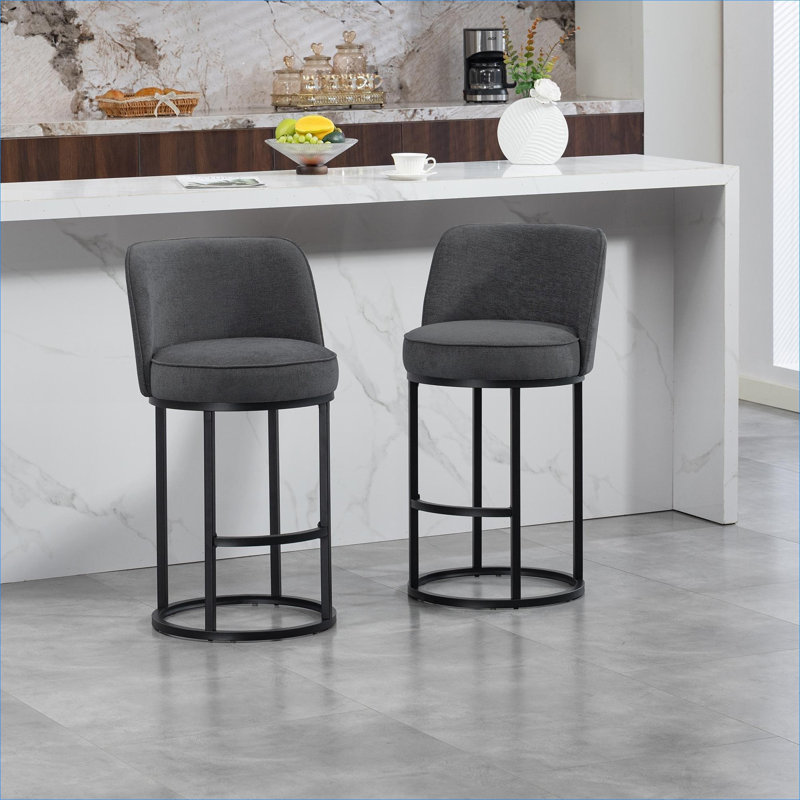 Ensemble de 2 tabourets de bar à hauteur de comptoir en lin Cool Grey Cool Grey