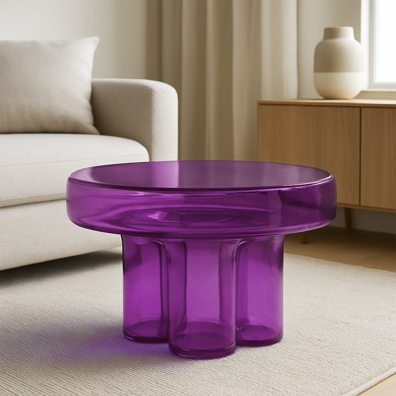 Elegant Glaze Glass Coffee Table, Purple