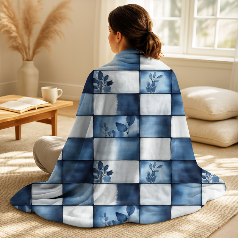 Linen Patch II – Patchwork Plush Blanket, Farmhouse Fleece Throw