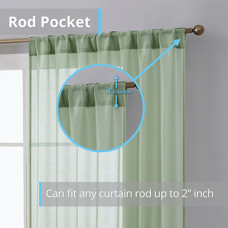 Lauren Semi Sheer Curtain Pair, 54" W x 96" L, Sage Green