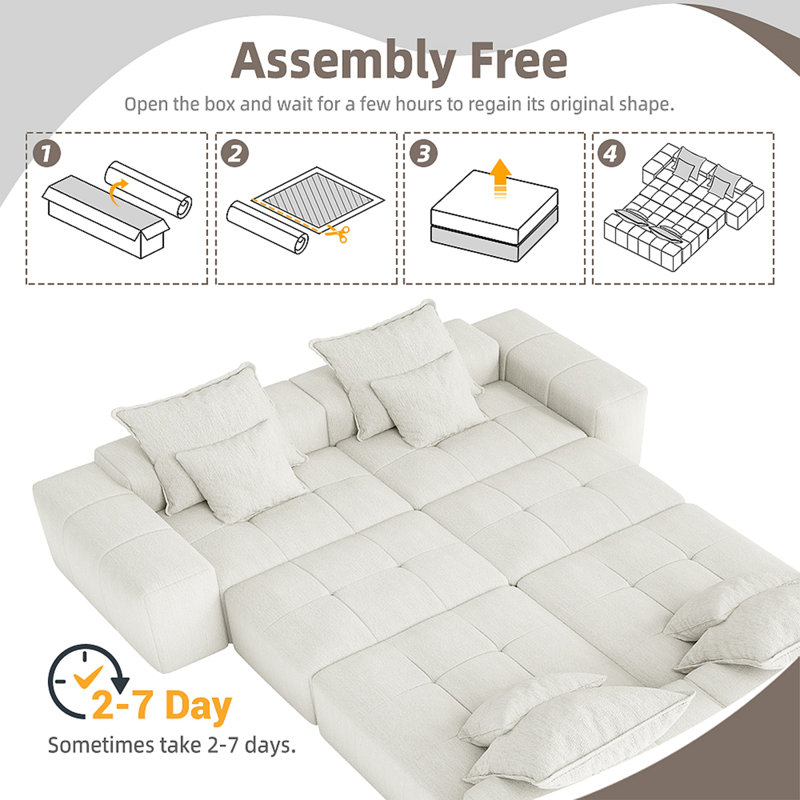 Roseate Boneless 198.43" Oversized 8-Piece Modular Sectional Sofa Sparkling Chenille Fabric With 8 Pillows, Beige