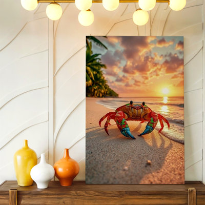 Plage colorée de crabe tropical au coucher de soleil sur l'océan côtier, reproduction d'art sur toile, décor de bureau de chambre à coucher de salon, décoration murale de galerie, œuvre d'art décorative élégante, pour le couloir d'entrée du canapé-lit