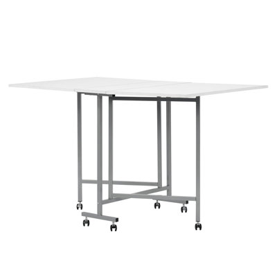 Sew Ready Folding Craft and Cutting Standing Table with Wheels, Silver/White
