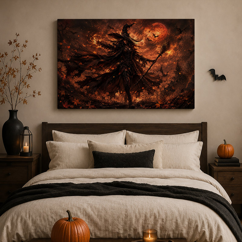 Art sur toile Halloween, sorcière noire, H 24 po x l 36 po