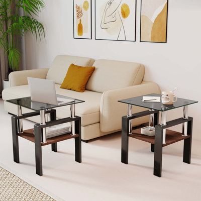 Ensemble de 2 tables à thé modernes en verre trempé, durables et élégantes pour le salon et la chambre à coucher