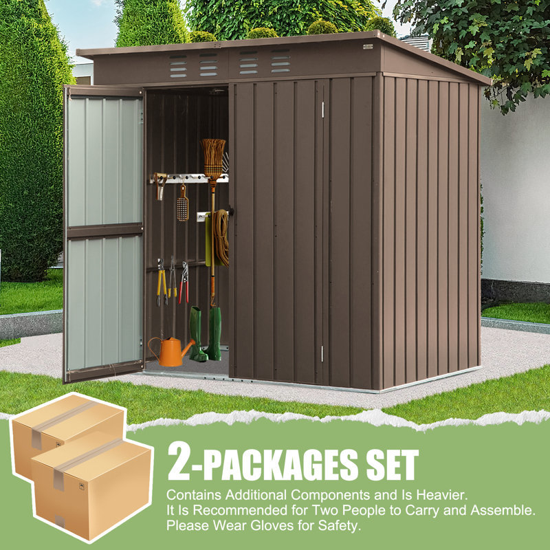 6 ft. W x 4 ft. D Metal Shed with Lockable Doors and Air Vents, Brown