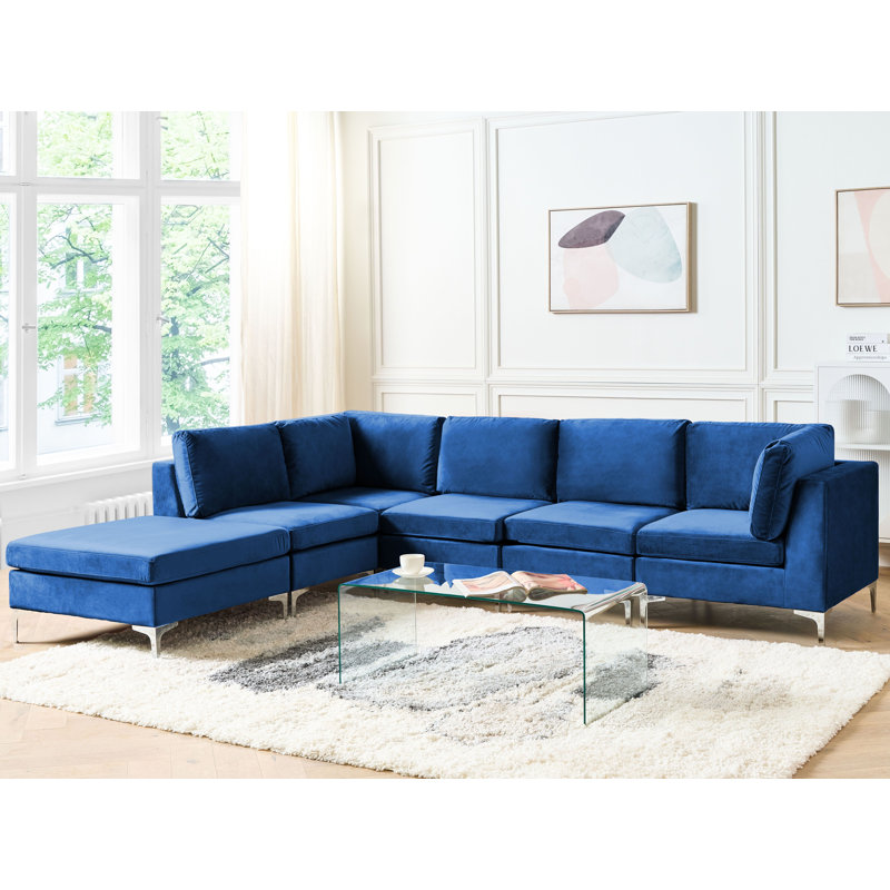 Millings 5 Seater Velvet Sofa & Chaise, Right Hand Facing, Blue