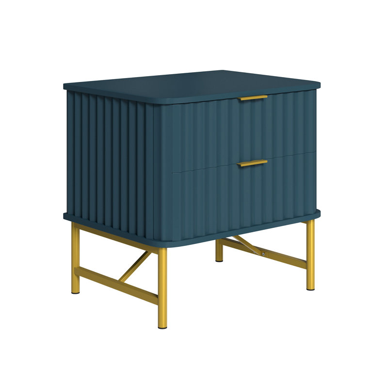Barbeau Modern Fluted Nightstand With 2 Drawers, Green