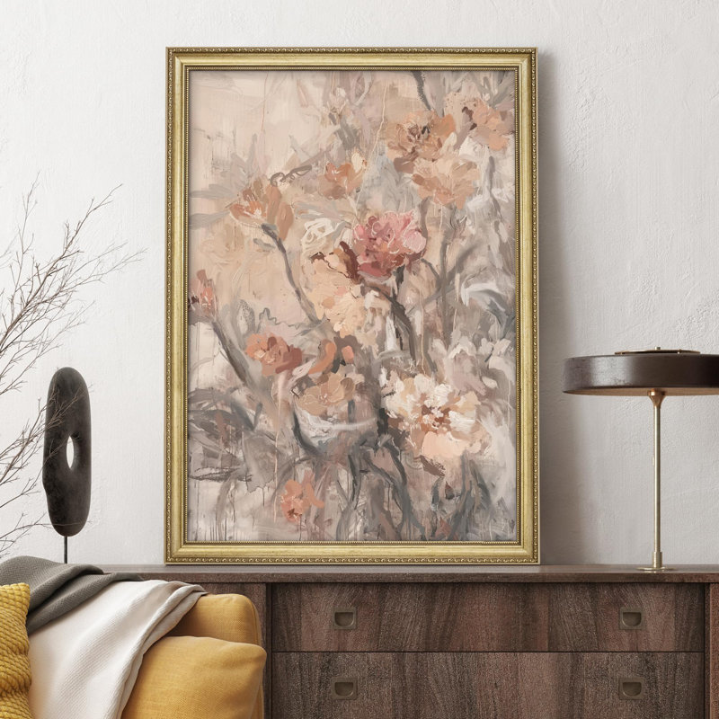 Abstrait floral, coups de pinceau, impressionnisme, impression encadrée or, décoration murale, Non