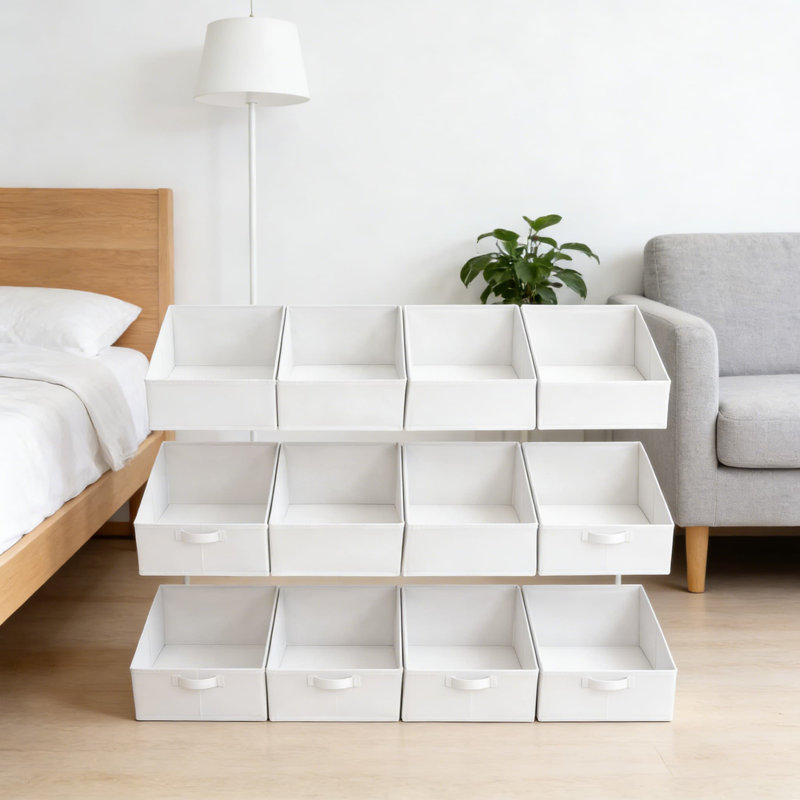 Closet Storage Bins 12 Pack - Collapsible Fabric Storage Baskets With Handles, Trapezoid Shelf Organizer Cubes For Clothes, Toys, Books, Towels, And Home Organization