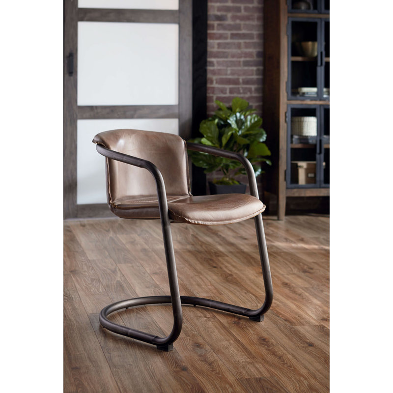 Tabouret de bar et de comptoir Darbonne, Cuir brun jet / cadre bronze rétro