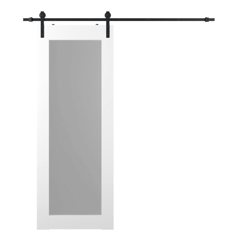 Porte de grange en bois manufacturé et en verre avec ensemble de quincaillerie d'installation Smart Pro 207