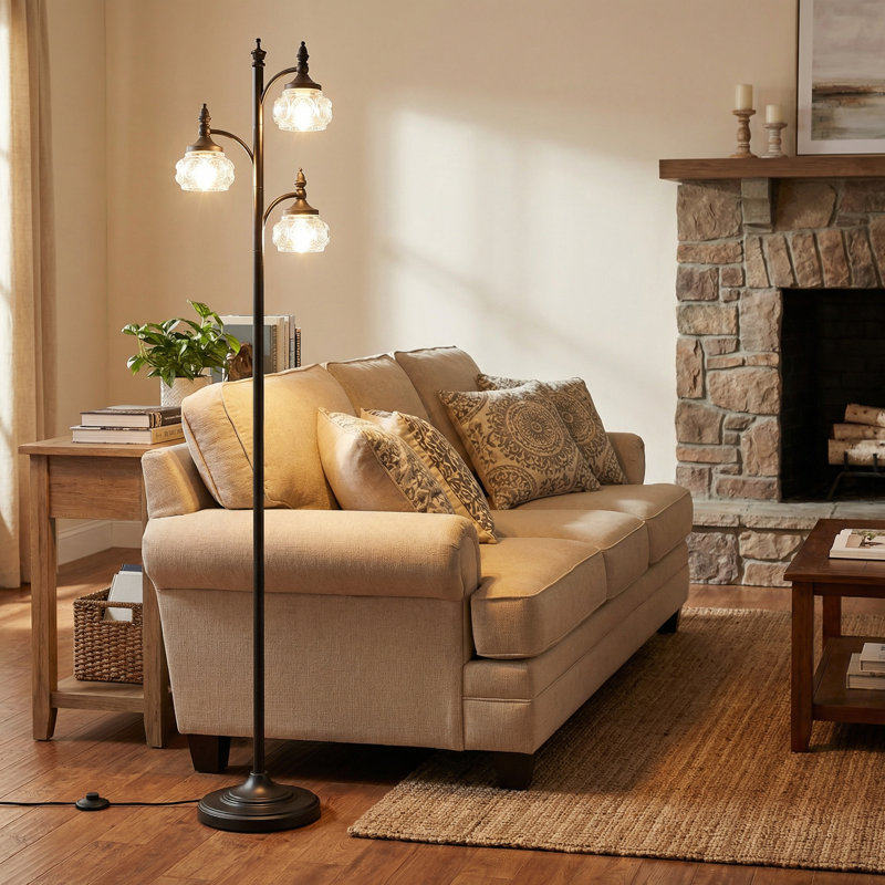 66.5" Dimmable Tree Floor Lamp with 3 Included Bulbs, Black