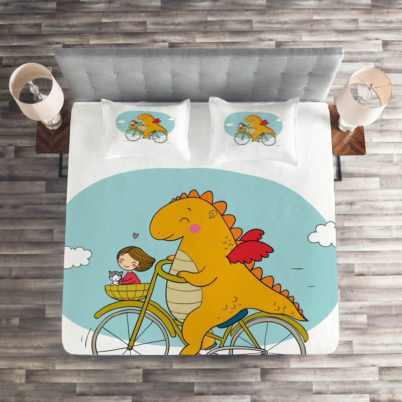Dinosaur Polyester Coverlet, King Bedspread + 2 Shams